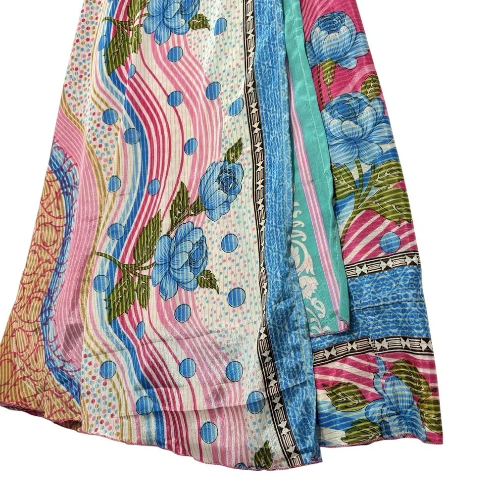 Art To Wear Vintage Silk Sari Magic Wrap Skirt Reversible Hippie Sarong Beach OS - Picture 2 of 7